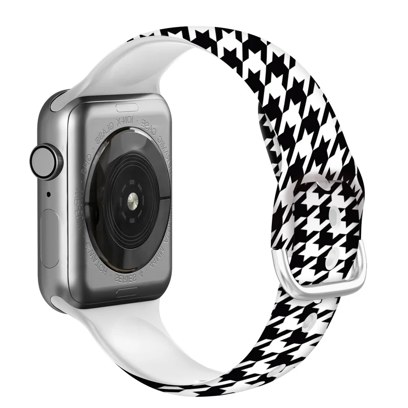 Ремешок силиконовый в клетку для Apple Watch Band 44 мм 42 40 38 браслет с леопардовым