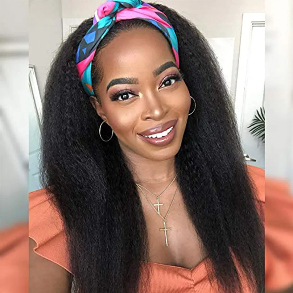 

Headband Wig Human Hair Wigs Yaki Kinky Straight Machine Made Brazilian Remy Human Hair Wigs Scarf Wigs Beginner Friendly