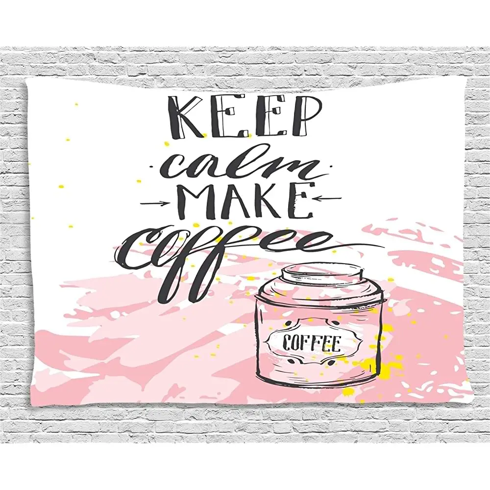 

Ambesonne Keep Calm Tapestry, Artistic Design with Sweet Strokes and Make Coffee Calligraphy, Wall Hanging for Bedroom Living