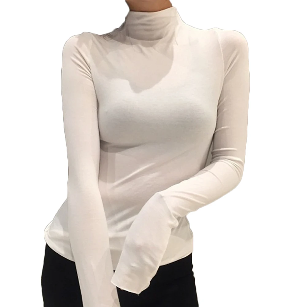 

Women Casual Solid Color Base Shirt Long Sleeve Turtle Neck Slim Top Women's clothing 2020
