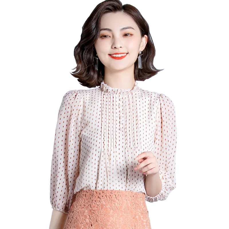 

Korean Fashion Chiffon Women Blouses Women Print Blouse Shirt Woman Polka Dot Blouse Top Plus Size Blusas Mujer De Moda 2020 4XL