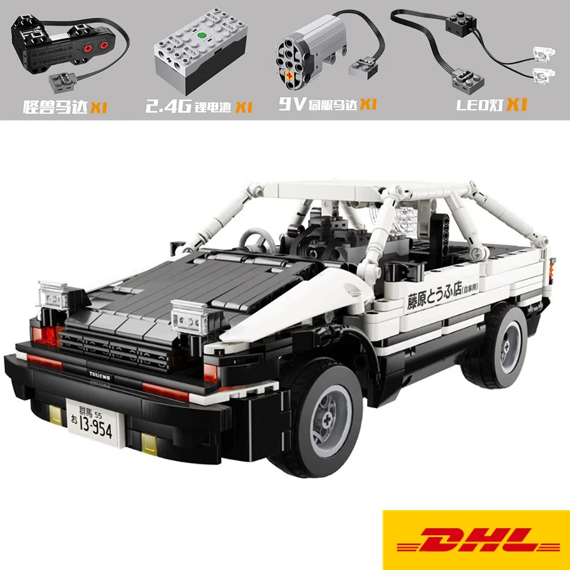 DHL MOC Initial D Toyota K81 AE86 супер радиоуправляемые автомобили с мотором и фонарями