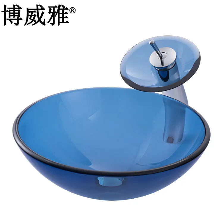 

Bathroom washbasin tempered glass above counter basin bathroom art basin blue glass wash basin