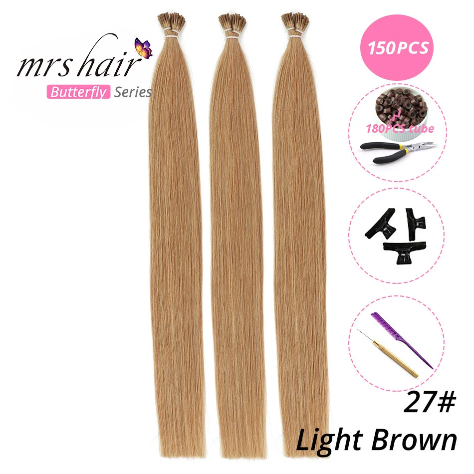 MRSHAIR, 1 г/шт., 16 дюймов, 20 дюймов, 24 дюйма, Предварительно Связанные волосы для наращивания, I Tip Machine, Remy, прямые человеческие волосы на капсулах, настоящие волосы, 50 шт - Цвет: KIT27-150
