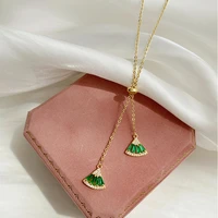 trendy 14k real gold plated emerald white jewel sector chain necklace for women girl crystal jewelry pendant shiny aaa zircon