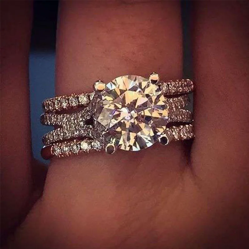 Новинка роскошное женское кольцо с большим кристаллом и круглым камнем