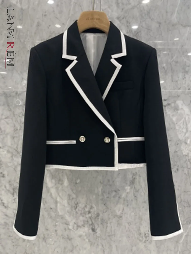

LANMREM 2021 Autumn New Black Small Suit Coat Women Long Sleeve Bright Line Cuff Slits Fashion Versatile Blazer Female 2W503