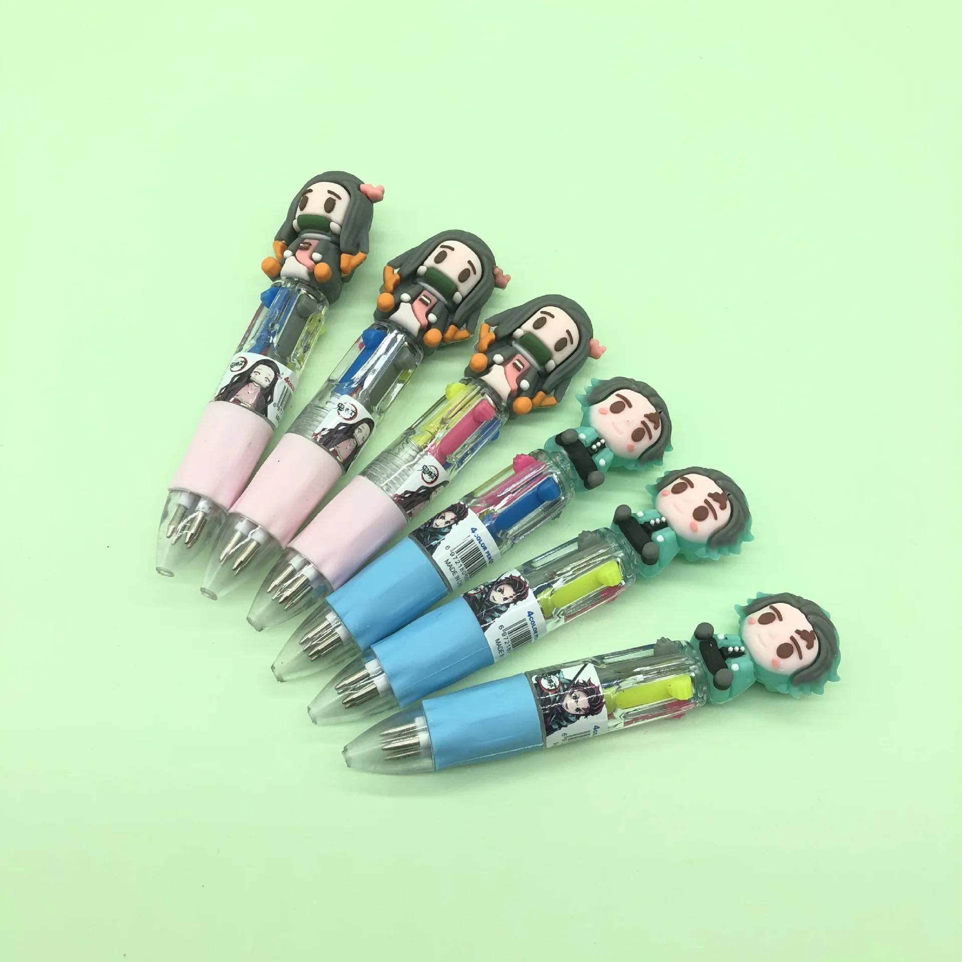 Anime Demon Slayer Kamado Tanjirou Nezuko Mini 4 Color Ballpoint Pen Colorful Pens Students School Stationery Supply Child Gift