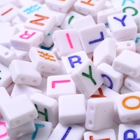 50pcs mixed white double hole letter acrylic beads alphabet symbol spacer beads flat square loose beads for diy jewelry making