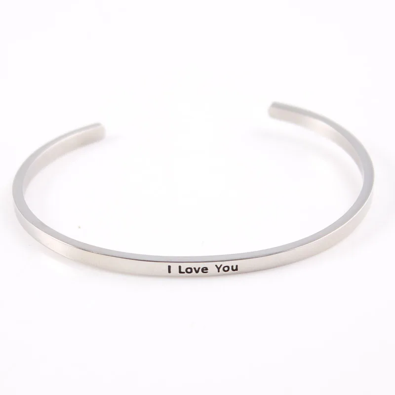 Серебристый ремешок Нержавеющая сталь мантра Браслеты гравировкой I Love You