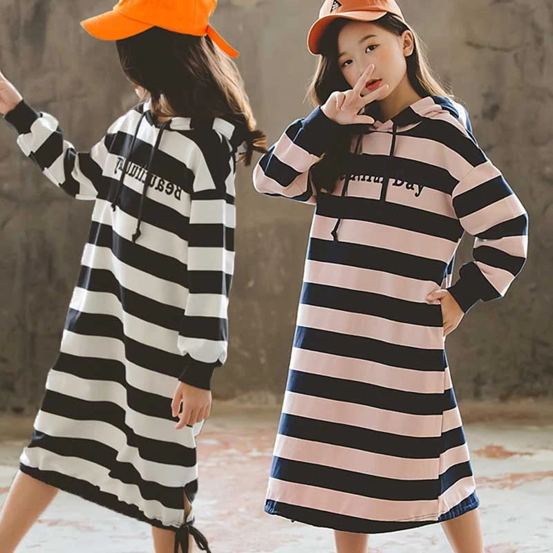 Свитер осенние платья для больших девочек Длинная одежда малышей Спортивные