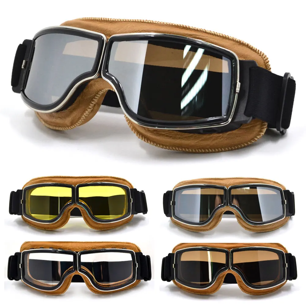 2020 New Motocross Goggles Helmet Pilot Scooter Retro Moto Outdoor Dirt Bike Motorbike Retro Motorcycle Glasses Vintage Off-Road vintage motorcycle motocross goggles pilot motorbike mx flying goggles leather glasses atv retro helmet for cycling pit bike