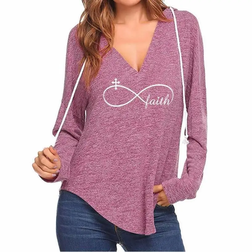 

Jesus Bible Hoodies For Women Faith Letters Print V-Neck Hoodies Sweatshirt Femmes Cotton Tops Women Funny Casual Thick Hoody