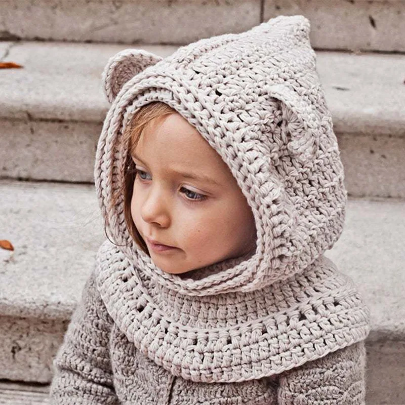 Осень зима новый модный теплый комплект с шарфом и шапкой детская ветрозащитная