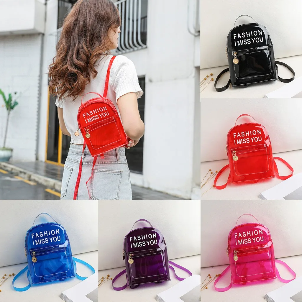 

Ladies Student Transparent Backpack School Bag Fashion Women Students Beach Solid Color Transparent Bag Backpack Shoulder Bag