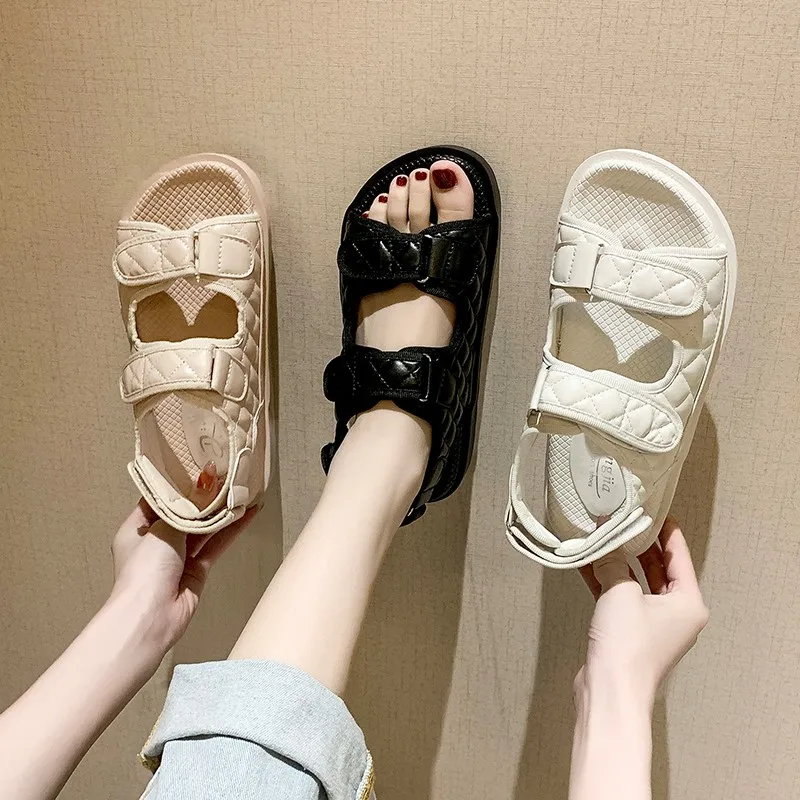 

Trends Sandals Summer New Flat British Wind Velcro Embroidery Thick-soled Casual Casual Roman Fragrance Designer Shoes Star