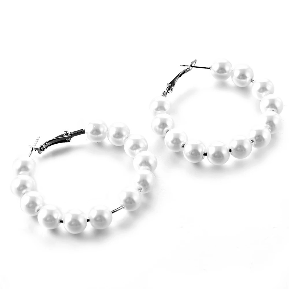 Женские серьги пусеты с большим жемчугом модные искусственным в богемном стиле