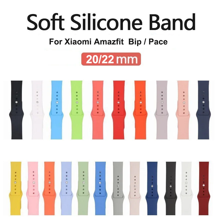 Силиконовый ремешок 22 мм 20 мм для Xiaomi Amazfit Bip GTS Pace stratos 2/2 S, универсальный браслет на запястье, спортивный ремешок, смарт-часы, браслет