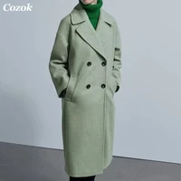 za 2021 winter women wool coat new oversized solid color lapel loose long coat long sleeve double breasted thickening jacket