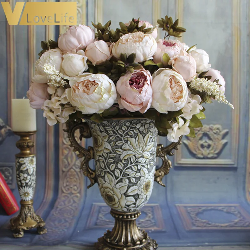 

13 Heads/Bouquet Peony Artificial Flowers Silk Flowers European Fake Flowers Leaf Fall Wedding Home Table Decoration Valentines