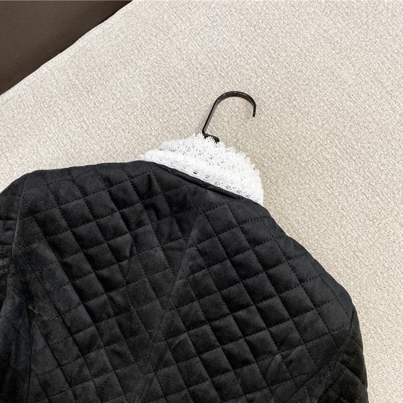 

STREET New HIGH Fashion 2021 Fall Winter Designer Stylish Jacket Women's Diamonds Buttons Grid Cotton Padded Velvet Jacket