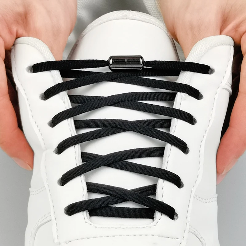 1Pair Metal Lock Shoelaces Round Elastic Shoe Laces Special No Tie ...