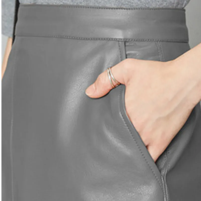 

woman skirts elegant plus size 2021 new fashion korean style genuine real leather skirts high waist mini skirt womens