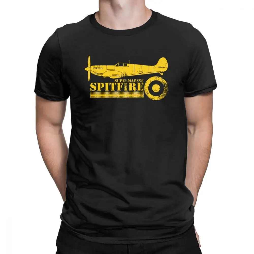 Мужская футболка WW2 Battle Of Britain Fighter RAF Spitfire, хлопковая футболка с короткими рукавами и принтом - Цвет: Черный