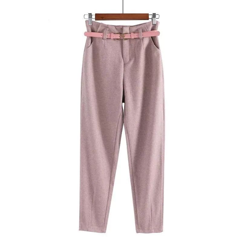 Брюки-шаровары женские осенне-зимние с высокой талией свободные плотные в стиле