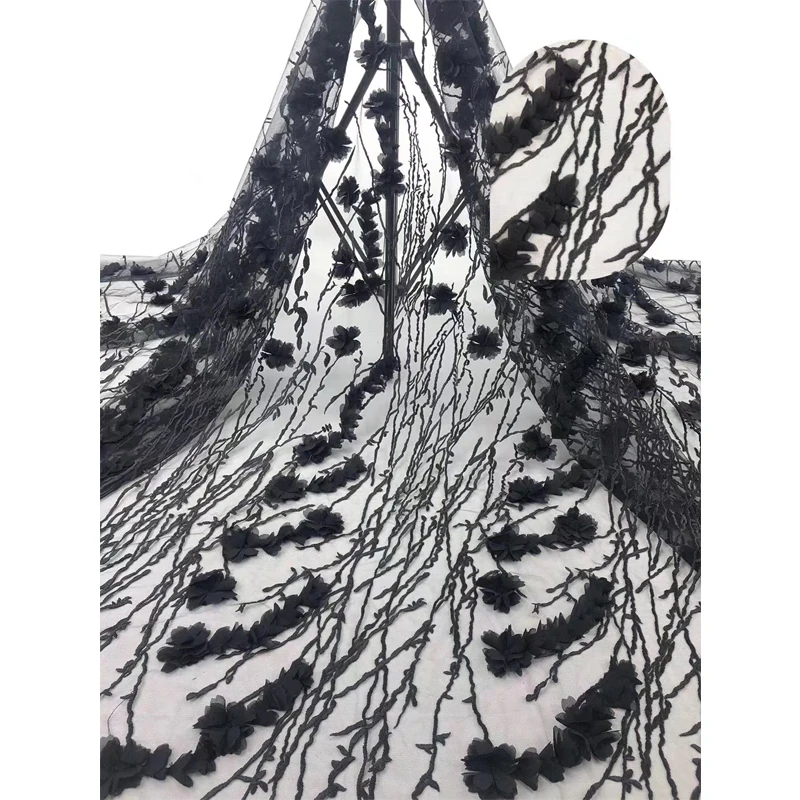 

Hot Sale 2020 African Lace Fabric Applique Design Embroidery Soft Beauty 100% Polyester Material For Women Dress 5 Yards