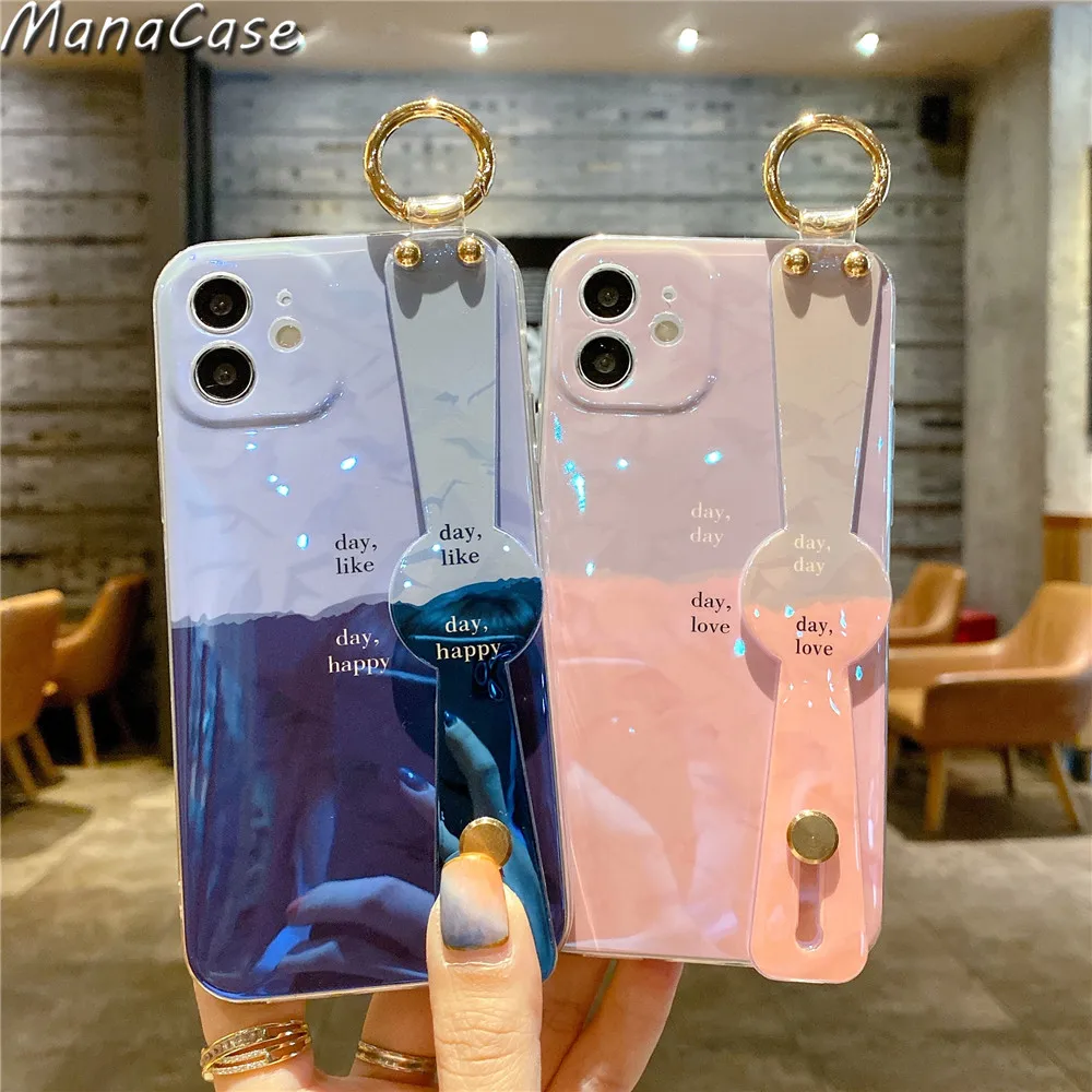 

Luxury Gradient Reflective Wristband Bracket Phone Case For iPhone 12 Pro 11 Pro Max X XS MAX XR 7 8 Plus SE 2020 TPU Back Cover