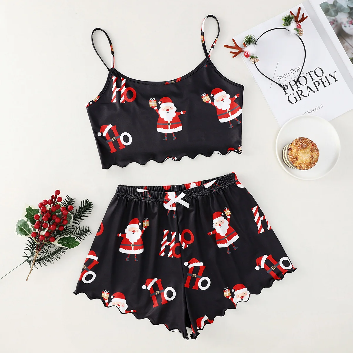 

Novas mulheres conjuntos de pijama de natal feminino cetim algodão sleepwear conjunto retalhos cor senhoras sem costura roupa de