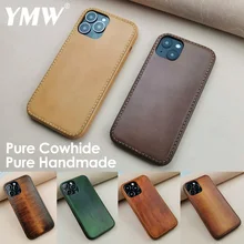 YMW Pure Handmade Case for iPhone 13 Pro Max Retro Vegetable-tanned Leather Phone Cases 12 11 Fashion Luxury Soft Cowhide