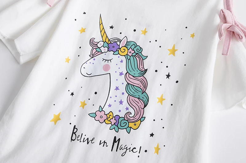 Футболка с рисунком единорога и Сетчатое платье для маленьких девочек 3-8 лет