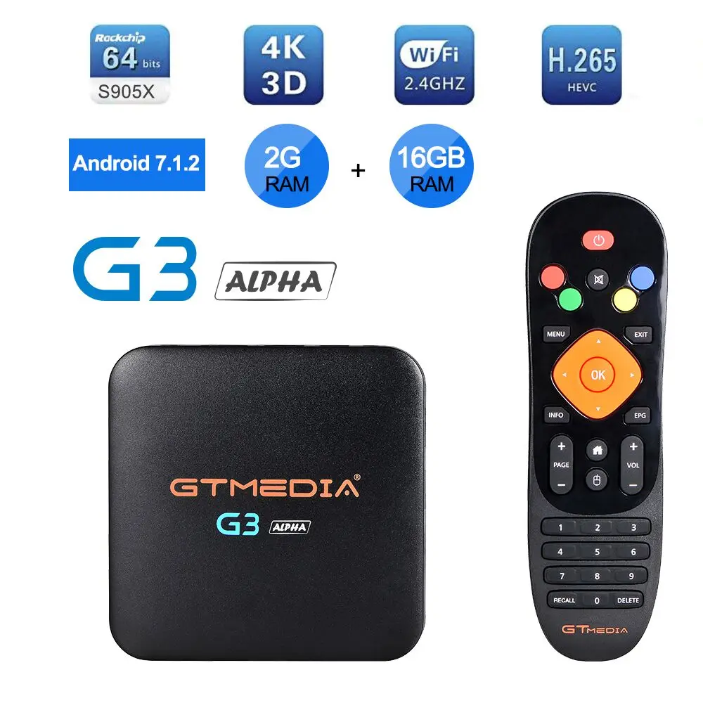 ТВ приставка GTMEDIA G3 Alpha Android 7 1 2 ГБ/16 ГБ 4G/Φ Wi Fi 4K H.265 BT4.0 умный медиаплеер pro PK X96