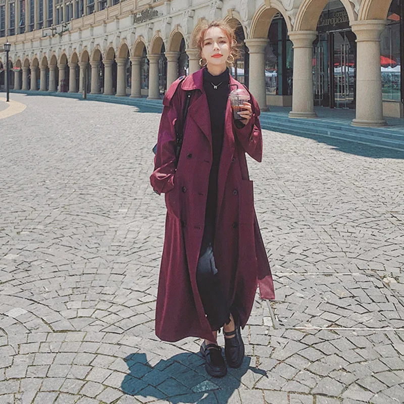 

Purple Windbreaker Women Mid-length 2020 Autumn New Korean Casual Overcoat Popular Temperamental Manteau Femme Trench Long Coat
