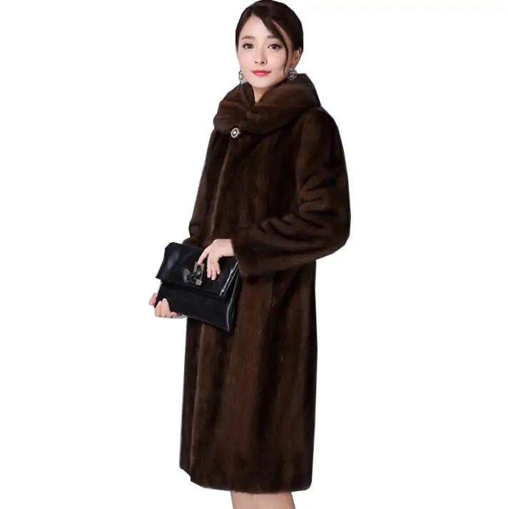Autumn faux mink fur leather jacket womens warm fur leather long coat women loose jackets winter thicken fashion brown