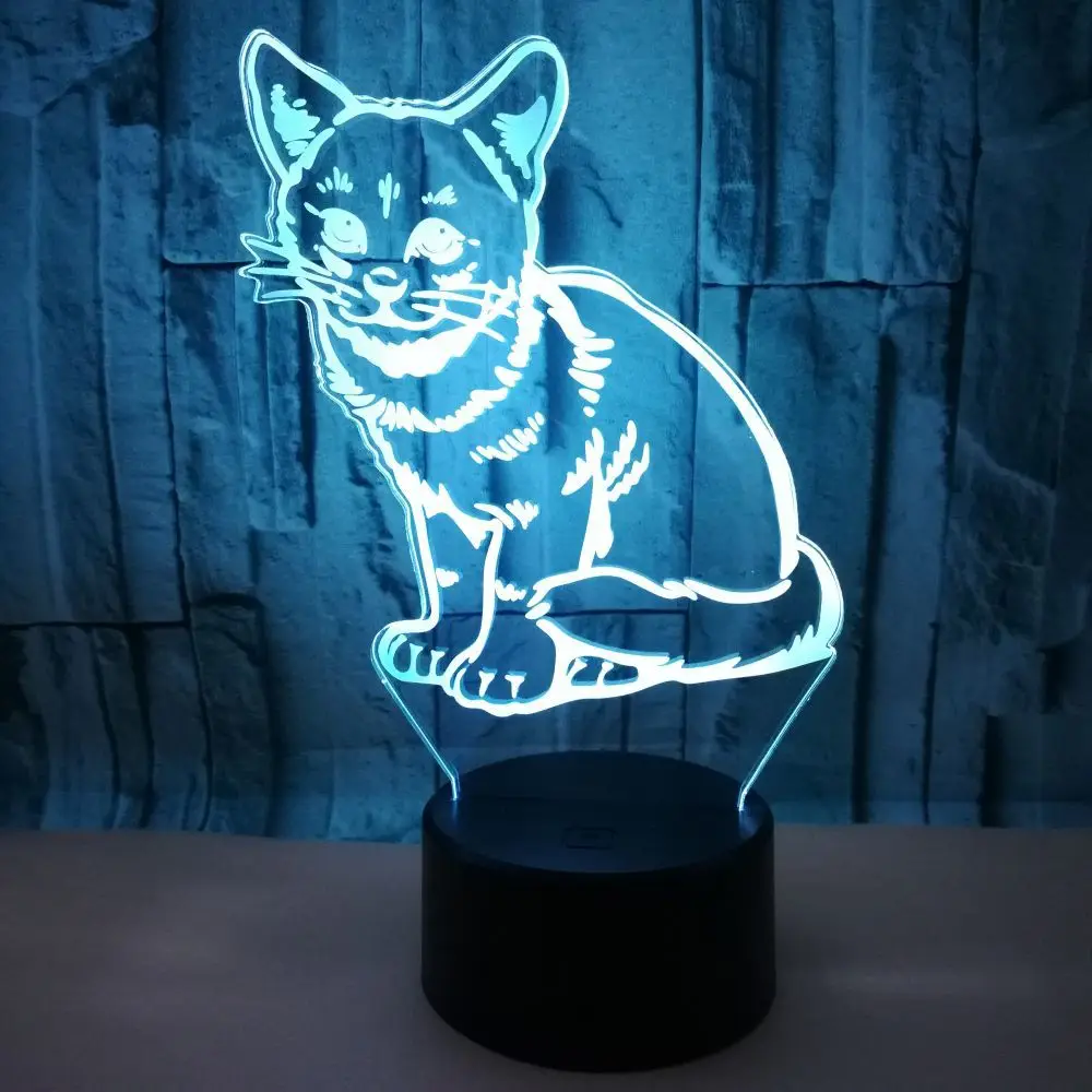 Креативные 3d светодиодный ночные светильники с красочными рисунок котом usb