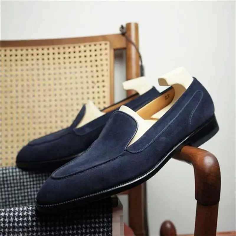 

Men's High-quality Blue Suede Simple Slip-on Low-heel Comfortable Fashion Casual Business Formal Dress All-match Loafers ZQ0152