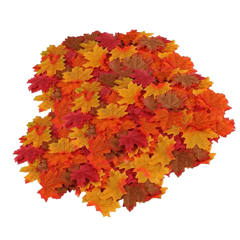 

500 Pcs Artificial Maple Leaves Simulation Decorative Silk Maple Leaves Fake Fall Leaves for Home Wedding Party Decor