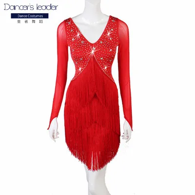 2020 New red black latin dress salsa tango dresss fringe latin dress Costume Stage dress custom DS singer stage dress