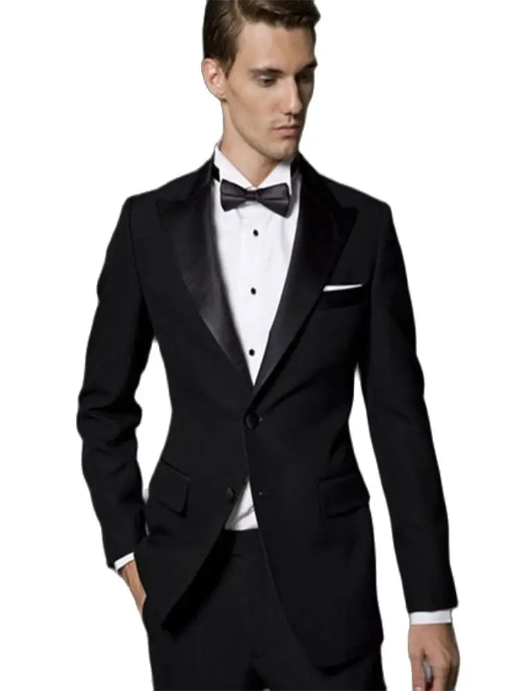 

Черные мужские костюмы по индивидуальному заказу, мужской пиджак с лацканами, брюки, свадебные смокинги, костюмы для лучших мужчин (пиджак + ...