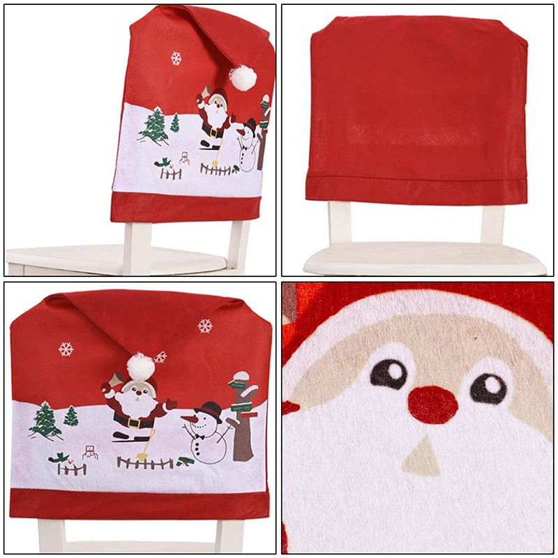 

Chair Cover Dinner Dining Table Santa Claus Snowman Red Cap Ornament Chair Back Covers Christmas Decor Table New Year Supplies