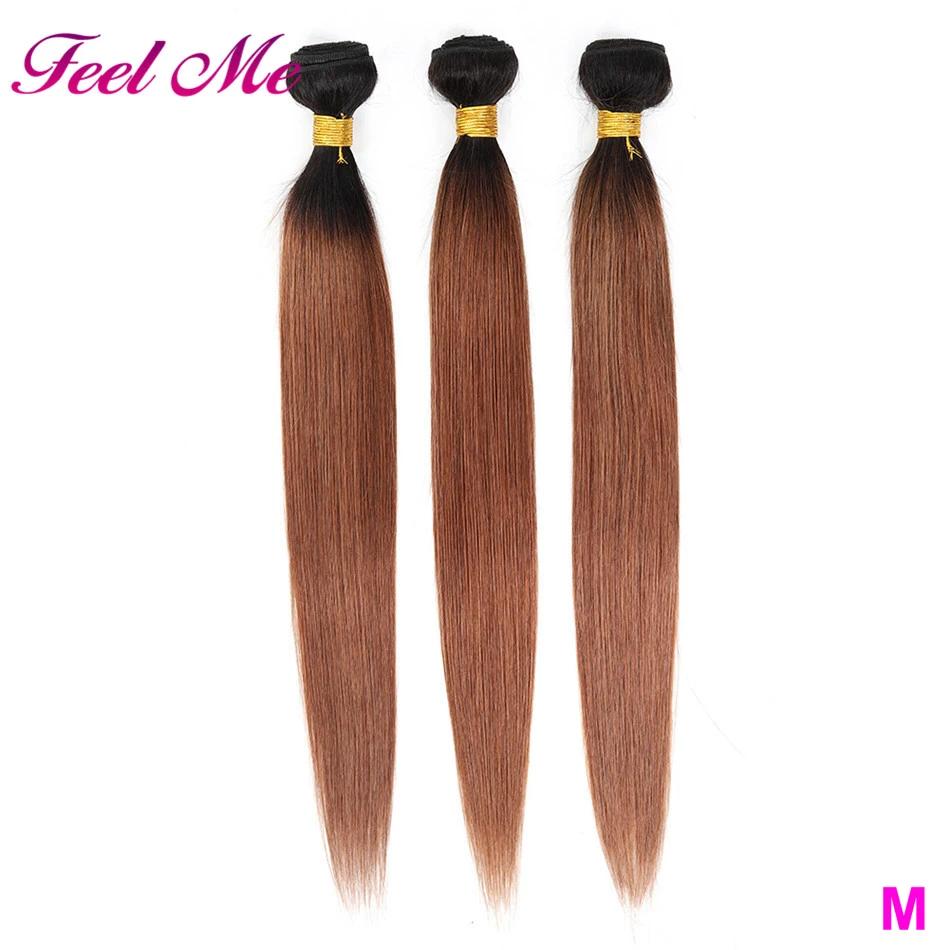 Ombre Indian Hair Straight 1B/30 Human Weave Bundles Deal Two Tone M Non-Remy 3/4 Pcs Weft Extensions 8-26 Inch | Шиньоны и парики