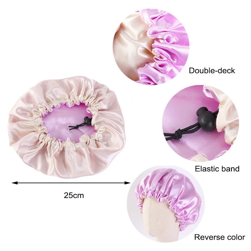

Kids Adjustable Size Sleep Night Cap Bonnet Soft Reversible Satin Baby Bonnet Double Layer Baby Hat For 2-7 Years Children