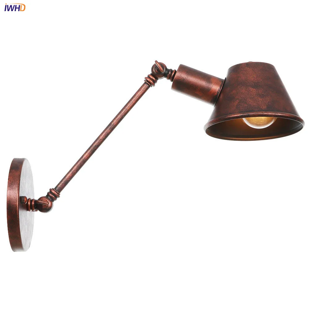 

IWHD Antique Rustic Retro Wall Lights For Home bedroom Stair Beside Lamp Loft Industrial Single Swing Arm Wall Light Sconce LED