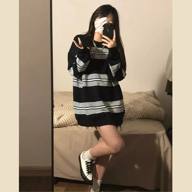 

Official Picture Real-Price Cloth Cotton Thin Sweater Women's Striped Mid-Length