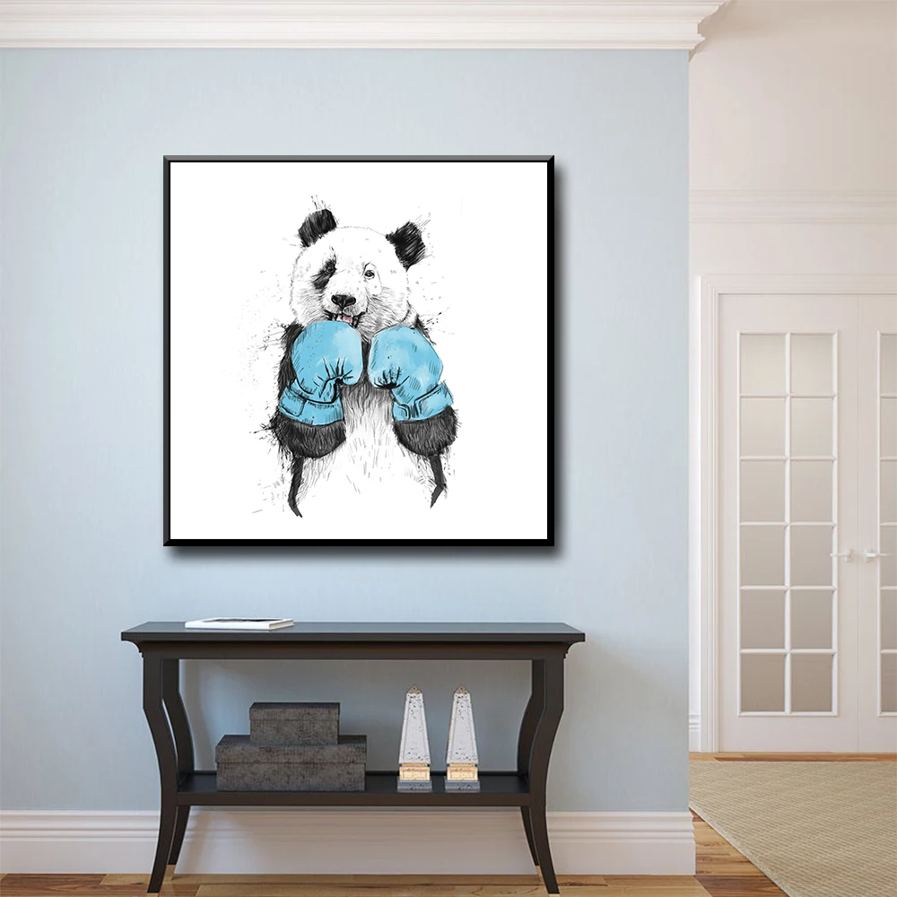 

Beauty Boxing Panda Northern Europe Ink Splash Poster Art Print Canvas Painting Picture For Living Room Home Decor