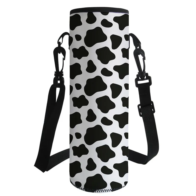 

Black and White Cow Print Water Bottle Cover Insulation Shoulder Bottle Bag Pouch Insulated Water Bottle Sleeve Bags for Camping