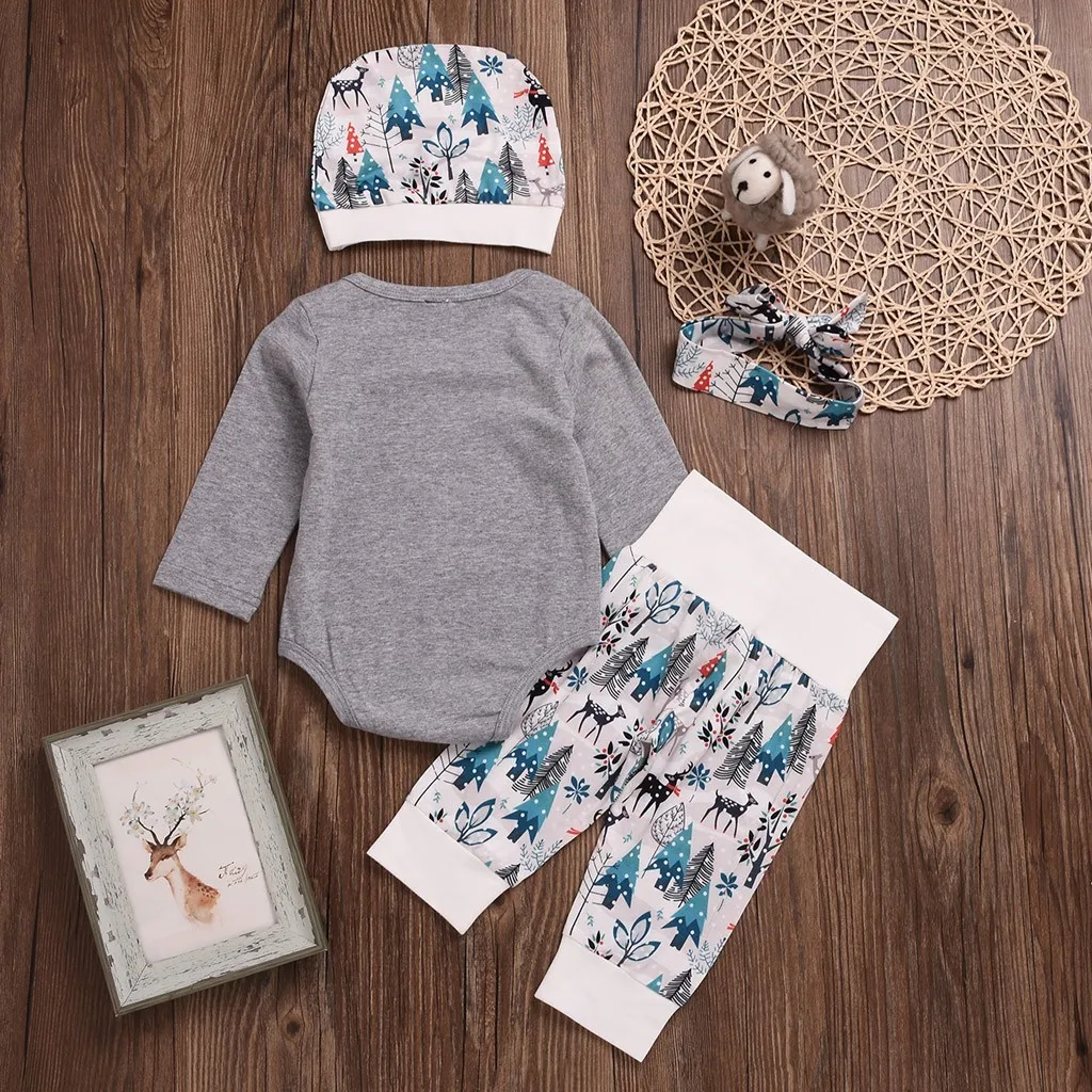 Одежда для новорожденных зимний детский Рождественский комбинезон + брюки шапка